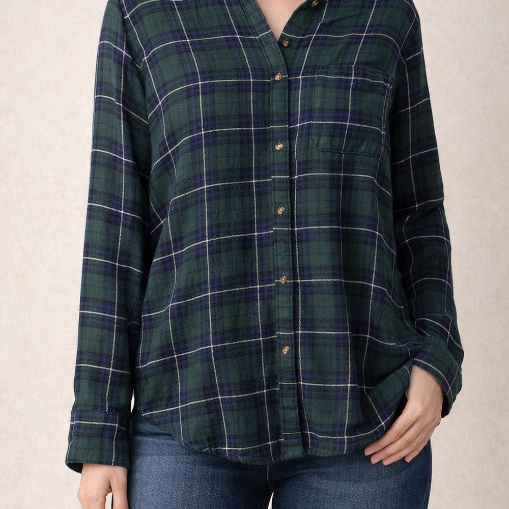 Hollister Forest Green & Navy Plaid Button-Down Shirt
